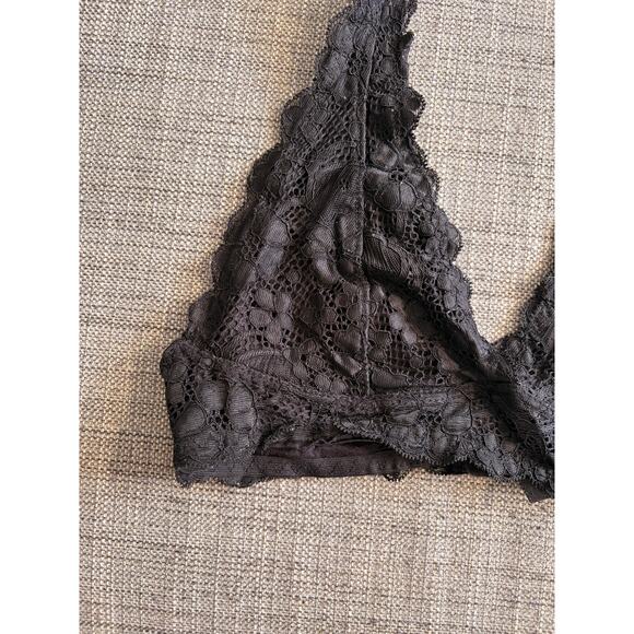 Black Lace Halter Bralette Floral Sheer Scalloped Trim Adjustable Size S - Picture 4 of 4